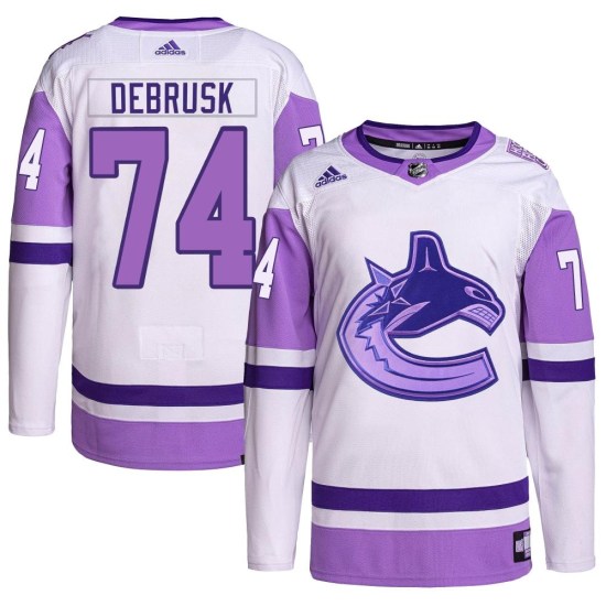 Adidas Jake DeBrusk Vancouver Canucks Youth Authentic Hockey Fights Cancer Primegreen Jersey - White/Purple