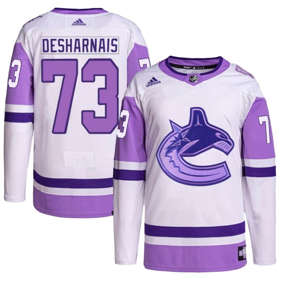 Adidas Vincent Desharnais Vancouver Canucks Youth Authentic Hockey Fights Cancer Primegreen Jersey - White/Purple