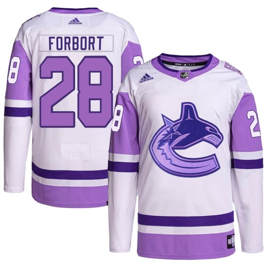 Adidas Derek Forbort Vancouver Canucks Youth Authentic Hockey Fights Cancer Primegreen Jersey - White/Purple